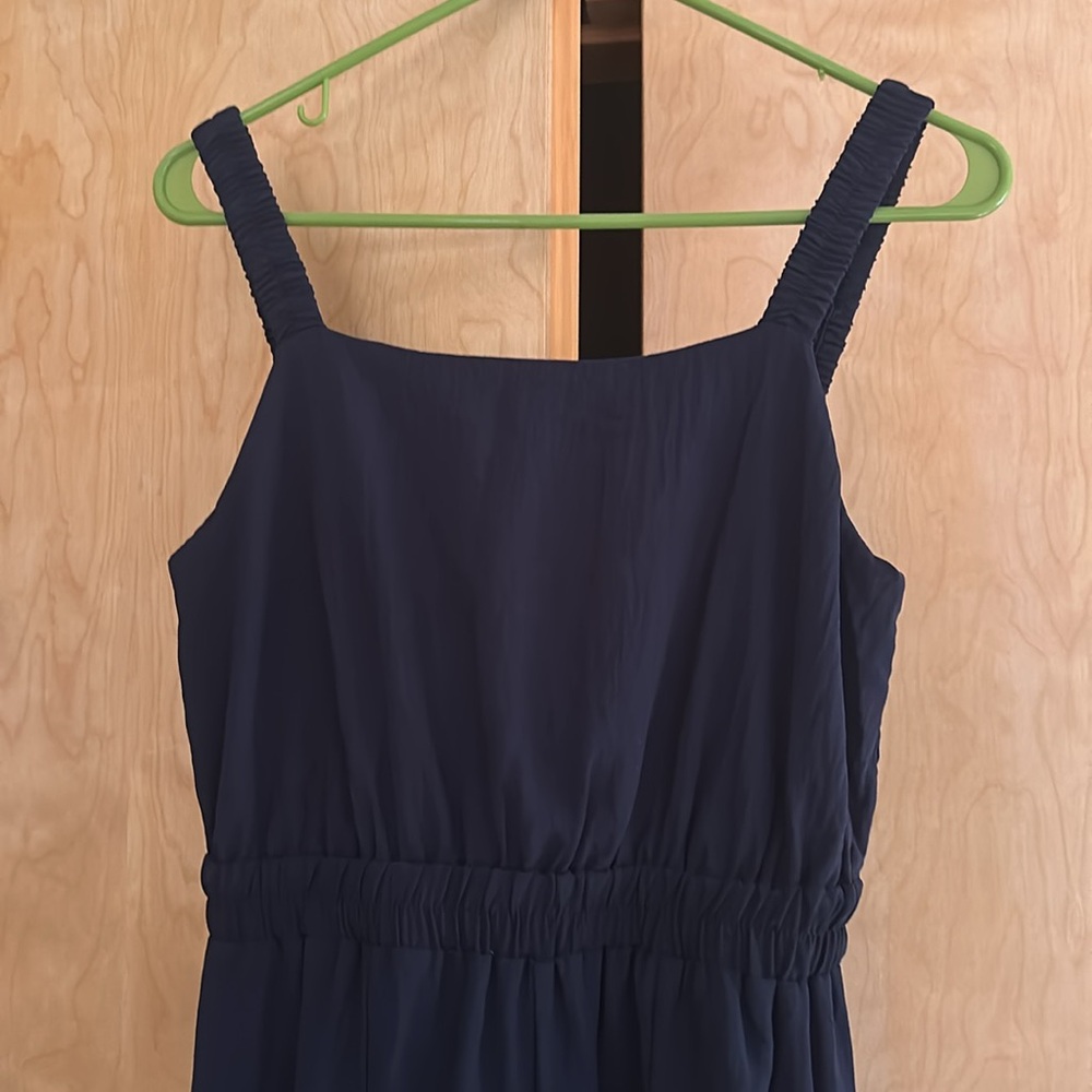 Navy Blue Sleeveless Jumpsuit/Overall with Ruffled Wide-Leg Design - Picture 6 of 7
